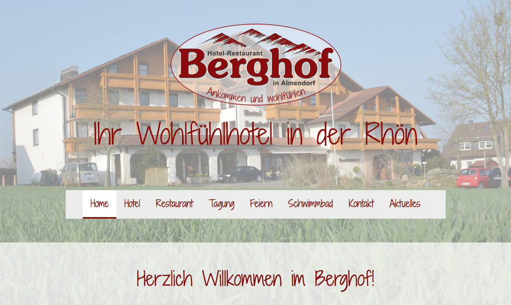 Screenshot von d. Startseite der Homepage des Hotel-Restaurant Berghof